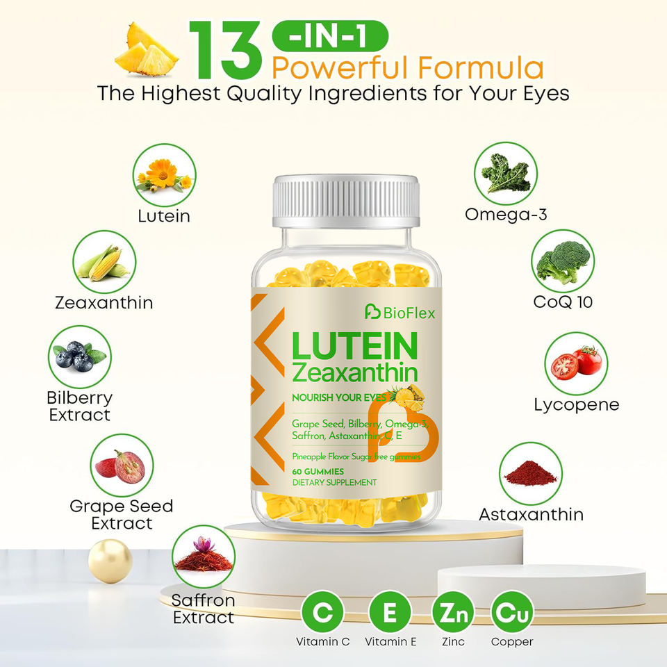 BioFlex Natural 13-in-1 Zeaxanthin Lutein Eye Health Vitamins Gummies for Adults