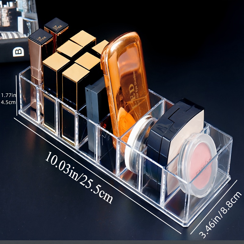 Rectangular Cosmetic Storage Box with Compartments for Eyeshadow, Lipstick, Powder, Blush - Acrylic