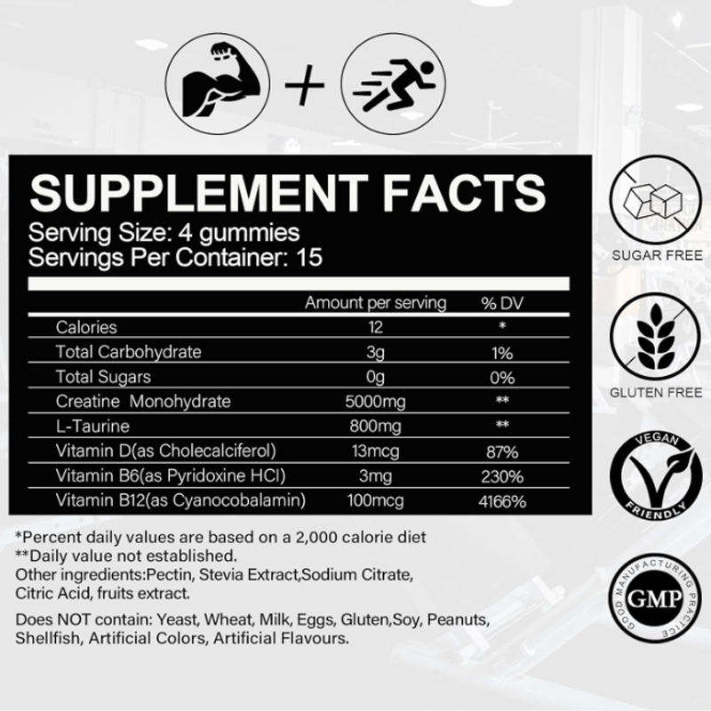 Private Label Pre-Workout Energy-Boost 5000mg Creatine Monohydrate Gummies