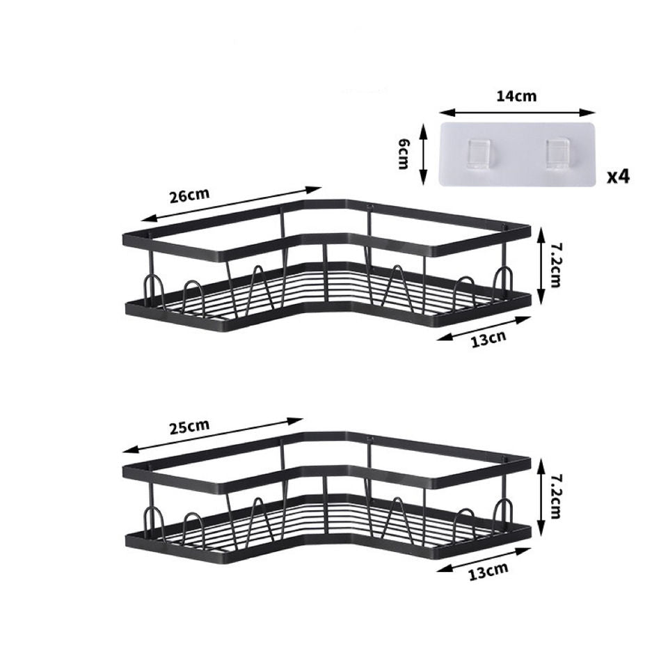 Bathroom Organizer Rack Self-Adhesive Black Wall Shelf Storage Basket