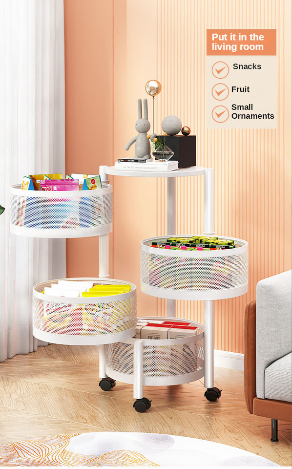 Rotating Utility Trolley Cart Kitchen Storage Rack Organizer with Wheels