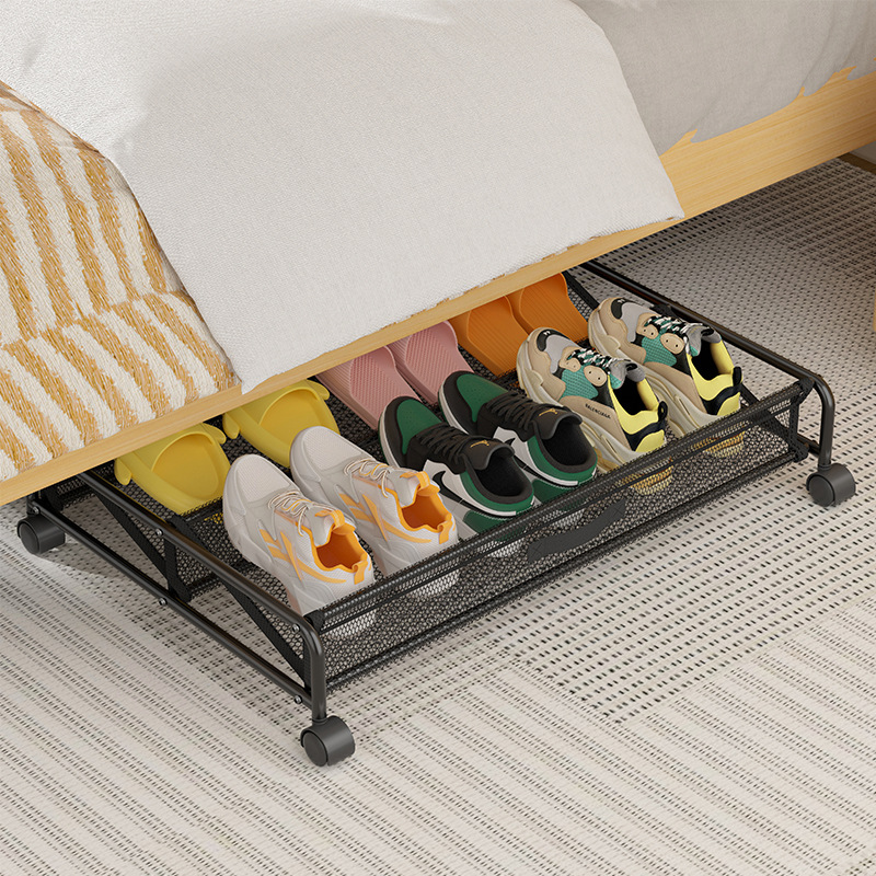 Multifunctional Modern Iron Bed Storage Box Shoe Rack with Wheels for Shoe Organization Under Bed
