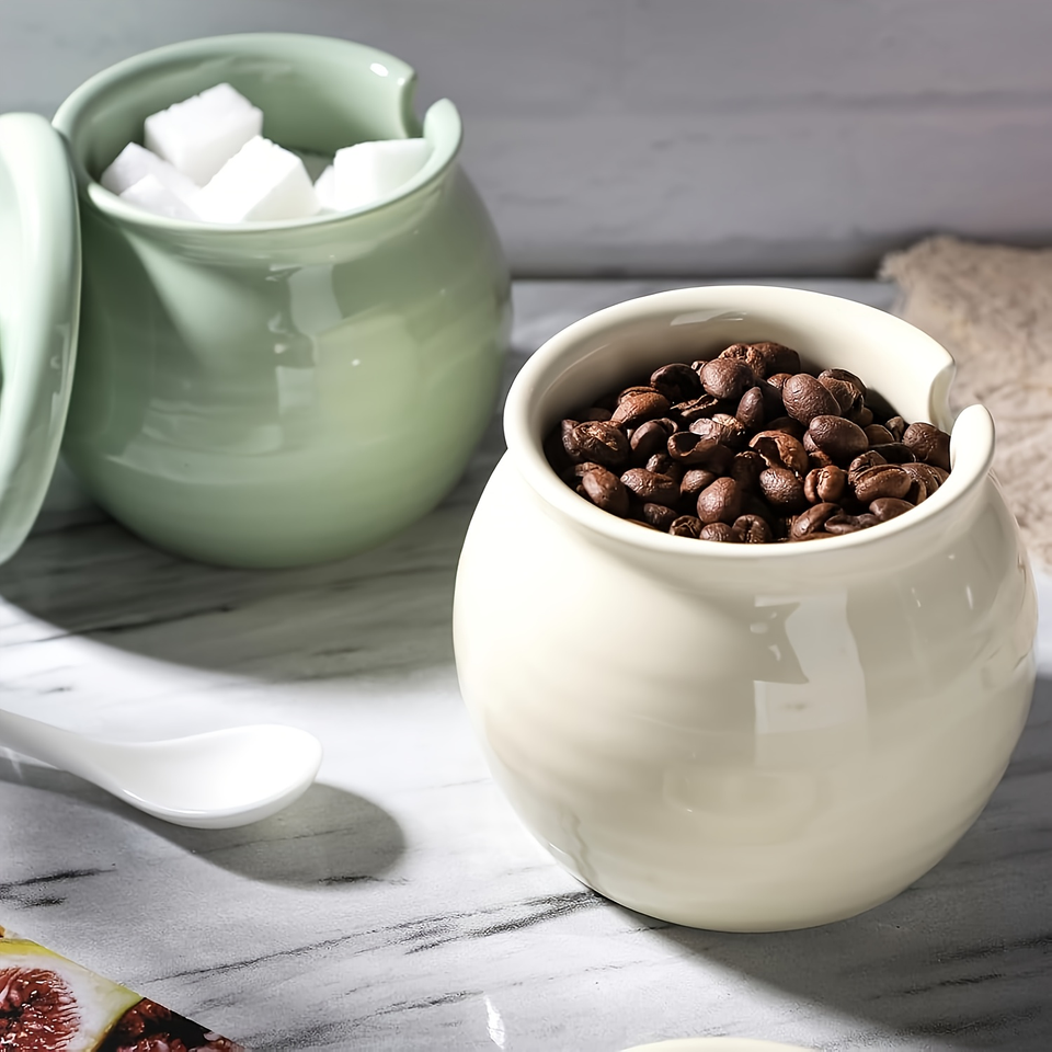 Modern Ceramic Honey Jar with Lid - Kitchen Storage for Sugar, Honey, Coffee & Spices Freshness Portable Design
