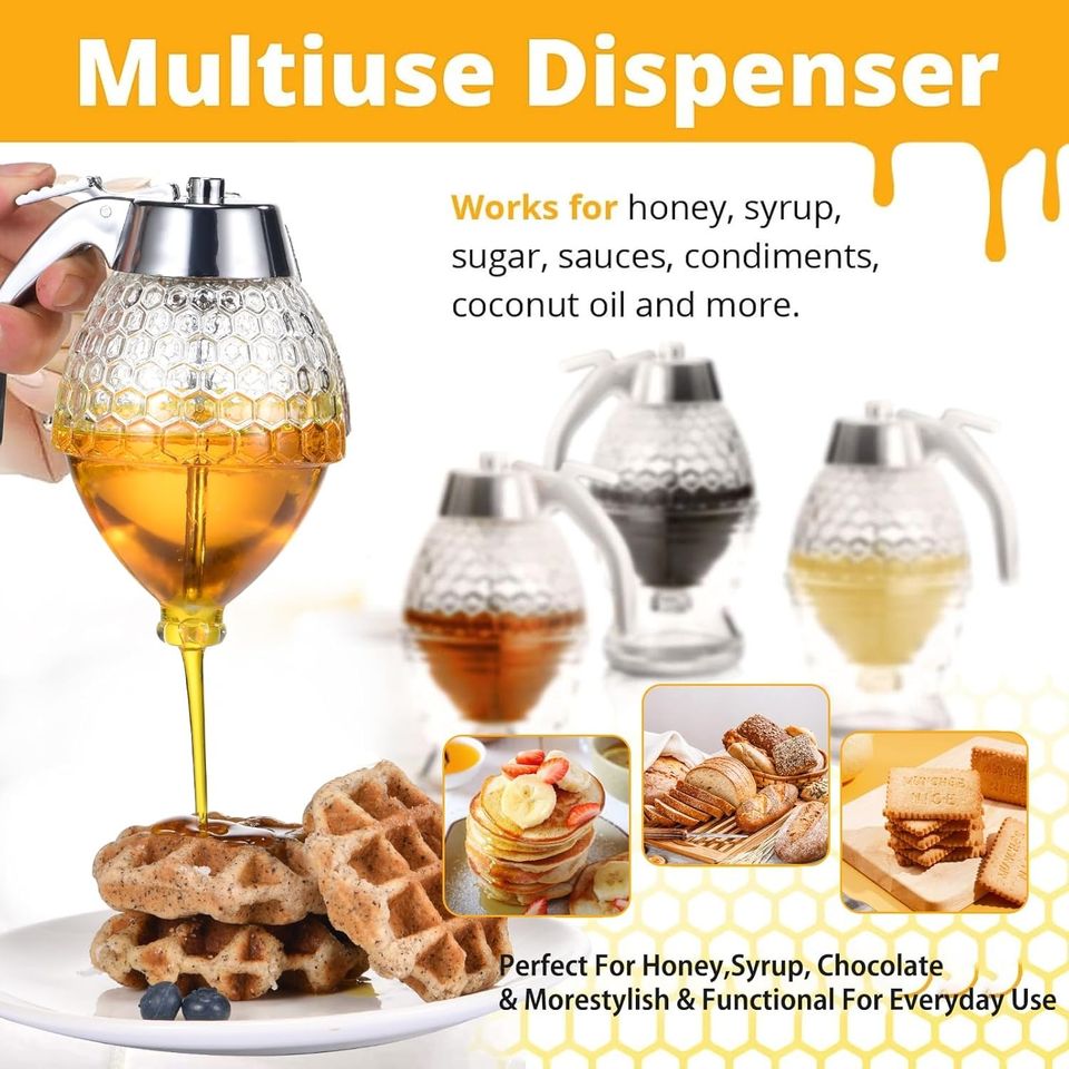 Modern 8 oz Food-Grade Plastic Container Transparent Plastic Honey Dispenser with Drip-Free Stand and Scoop for Parties