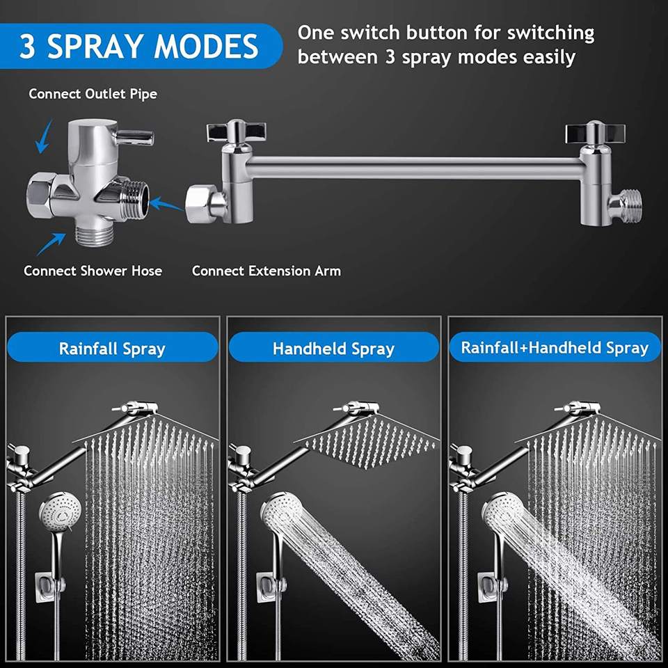 High-Quality 8-Inch Stainless Steel High Pressure Rainfall Filter Shower Head Set