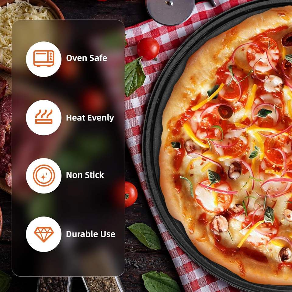 High-Performance Round Pizza Pie Crisper Pan Perforated Oven Tray in Black Carbon Steel with Holes Pizza Tools