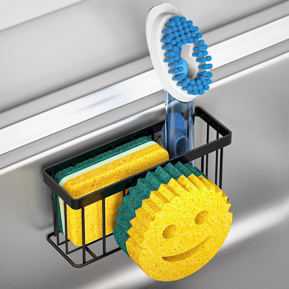 Smiley Face Sink Sponge Caddy for Bathroom and Kitchen Countertop Drain Sieve Drying Basket Rack Organizer for Soap Storage