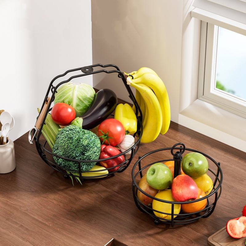 2 Tier Kitchen Metal Fruit Basket Portable Metal Storage Rack Removable Multi-layered Fruit Holder Kitchen Fruit Rack