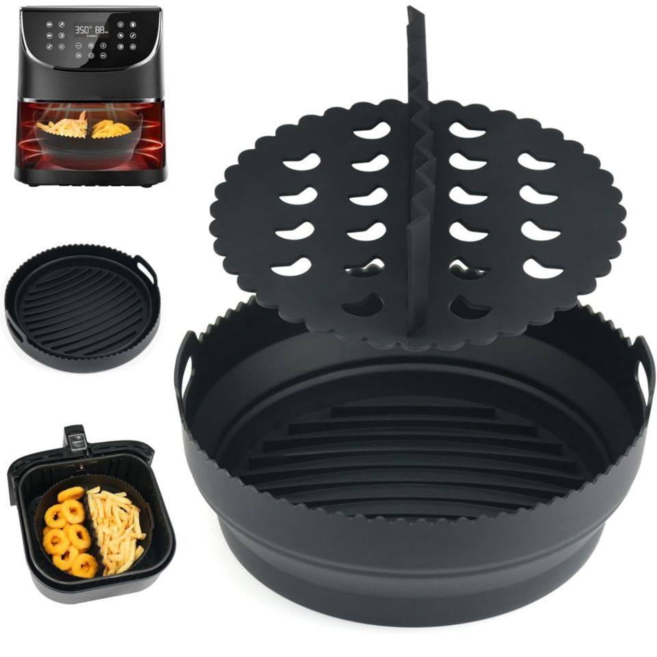 Collapsible Silicone Air Fryer Accessories Reusable Bowls Baking Pan Oven for 3 to 5 Quart Air Fryer Basket Liners Pot