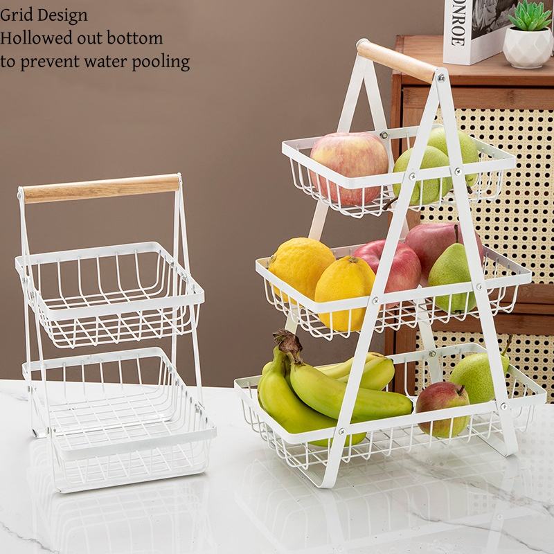 2/3 Tier Kitchen Storage Rack Metal Portable Metal Storage Shelf Detachable Multi-layer Fruit Holder Kitchen Fruit Basket