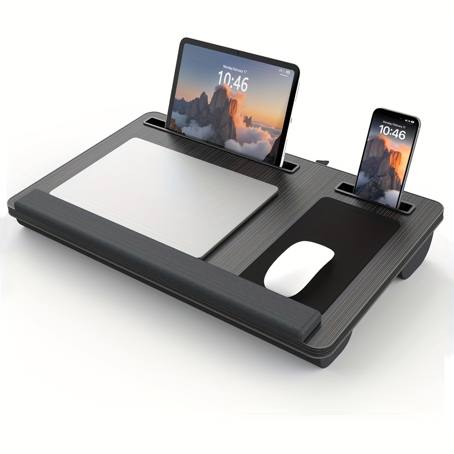 Portable Multifunctional Folding Wooden Desk with Wrist Rest Mousepad Phone/Tablet Slots Easy-Carry for Adults - Versatile for School