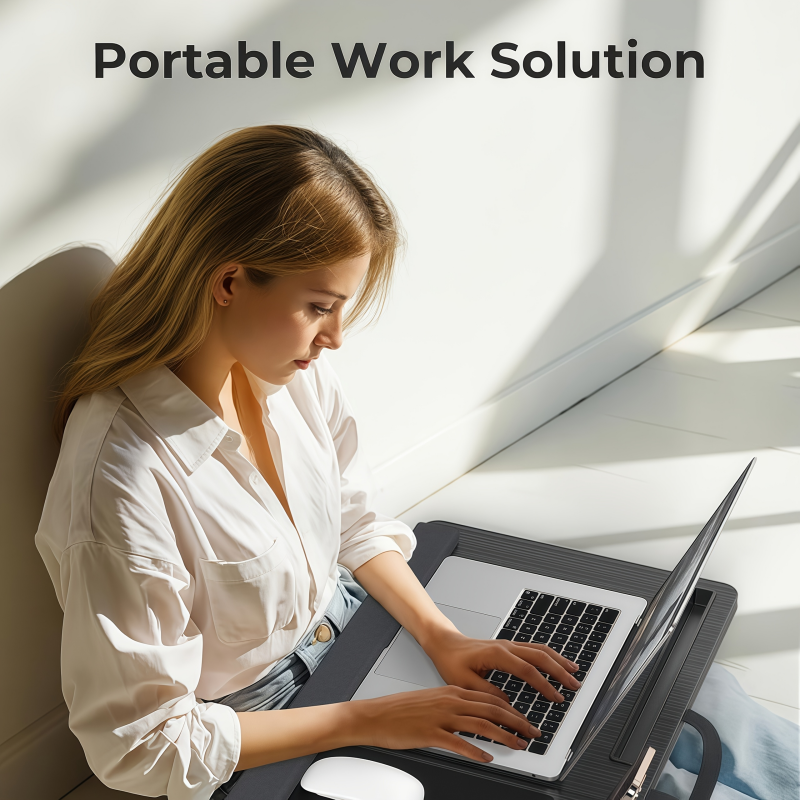 Portable Multifunctional Folding Wooden Desk with Wrist Rest Mousepad Phone/Tablet Slots Easy-Carry for Adults - Versatile for School