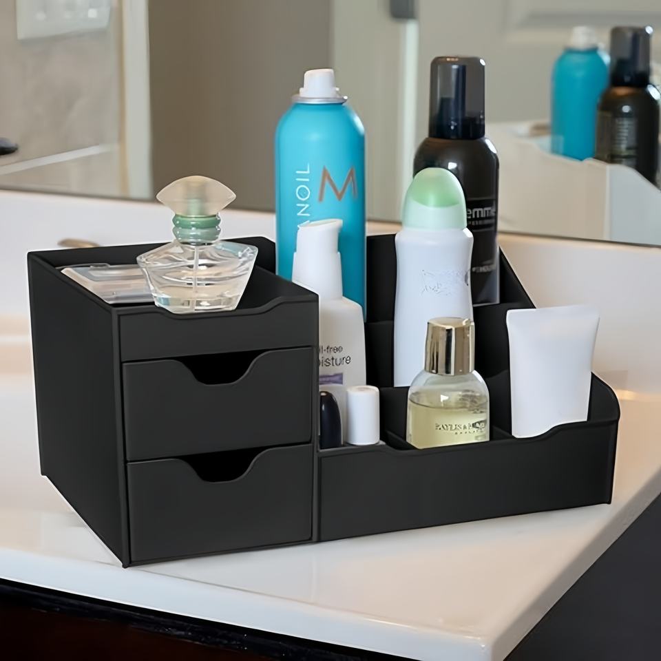 Large Black Cologne Organizer for Men Rectangular Plastic Vanity Organizers Perfume Holder