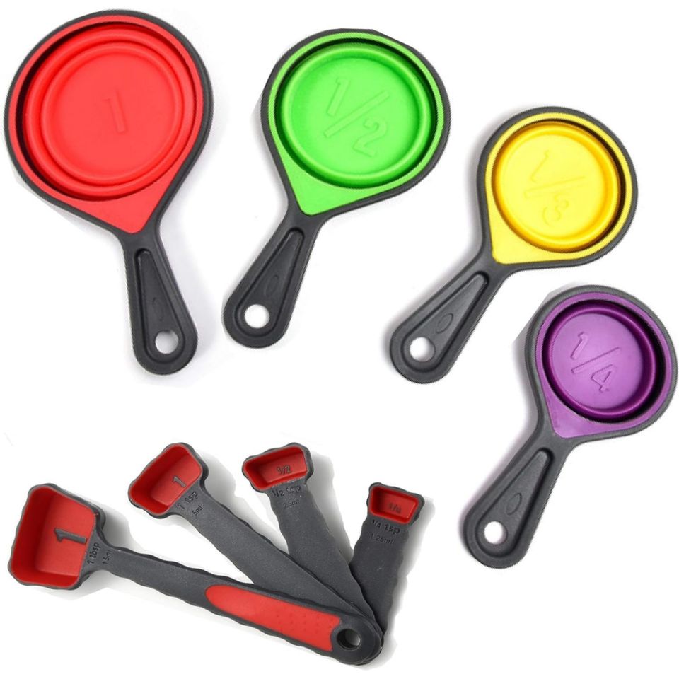 Foldable Silicone Measuring Cups and Spoons Portable Food-Grade Silicone Measuring Set for Baking