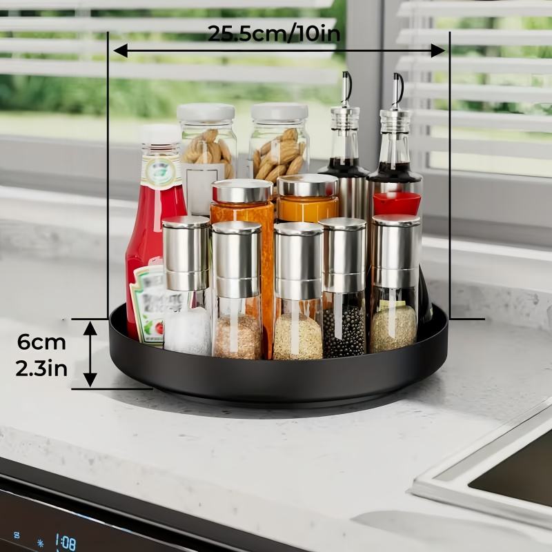 360° Rotating Stainless Steel Round Tray - Spice Organizer - Suitable for Cabinets, Countertops, Bathrooms, and Refrigerators