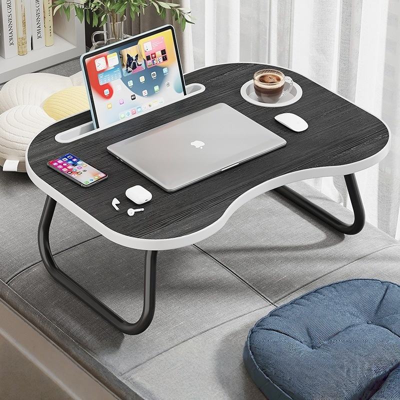 Portable Folding Bed Desk - Compact Computer Desk Made of Recycled Wood Fiberboards, Lightweight, Sturdy Design with Built-In Drink Holder