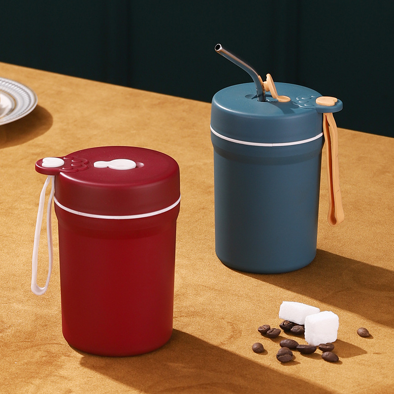 Portable PP Material Scald-Proof Coffee Mug with Lid for Home, Outdoor, Camping, Breakfast, Wheat Soup Cup, Hand Washable