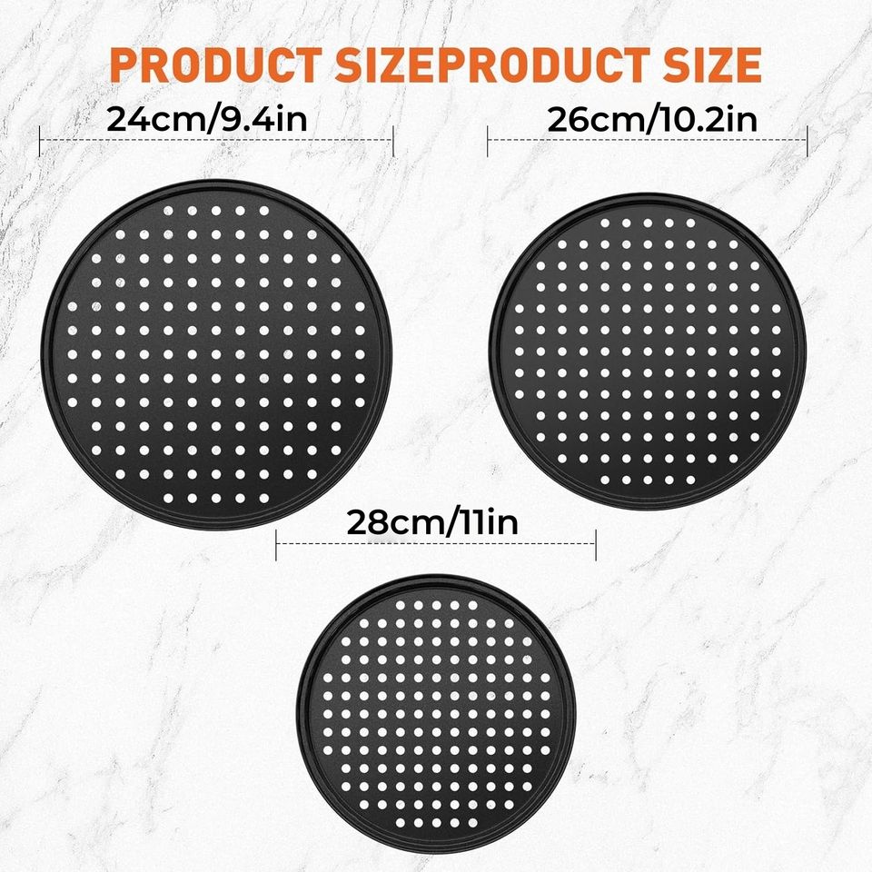 High-Performance Round Pizza Pie Crisper Pan Perforated Oven Tray in Black Carbon Steel with Holes Pizza Tools