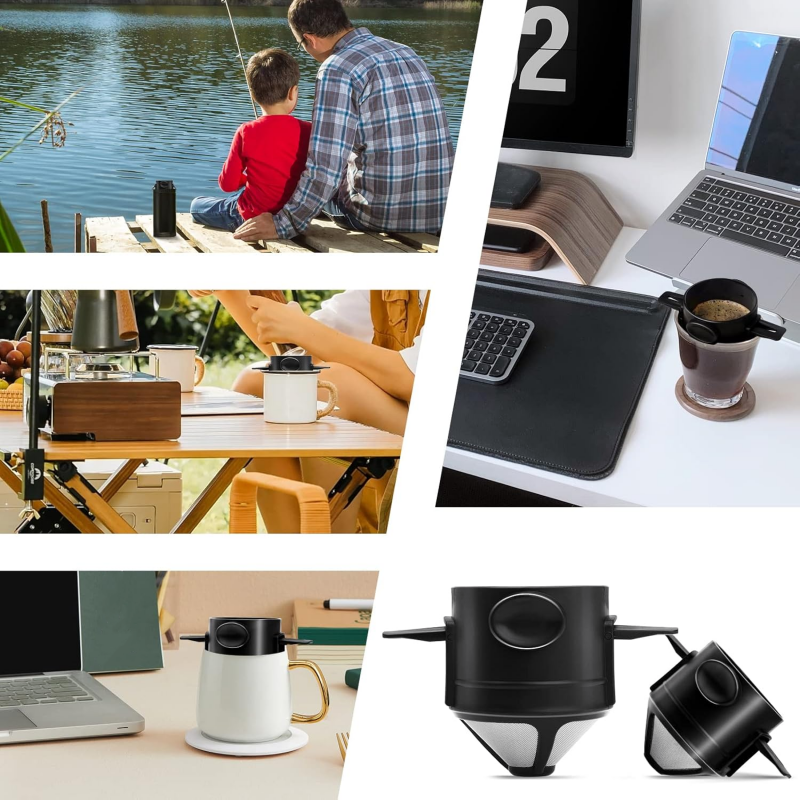 Reusable Stainless Steel Pour-Over Coffee Maker Easy to Clean Portable Paperless Travel Coffee Brewer with Modern Design