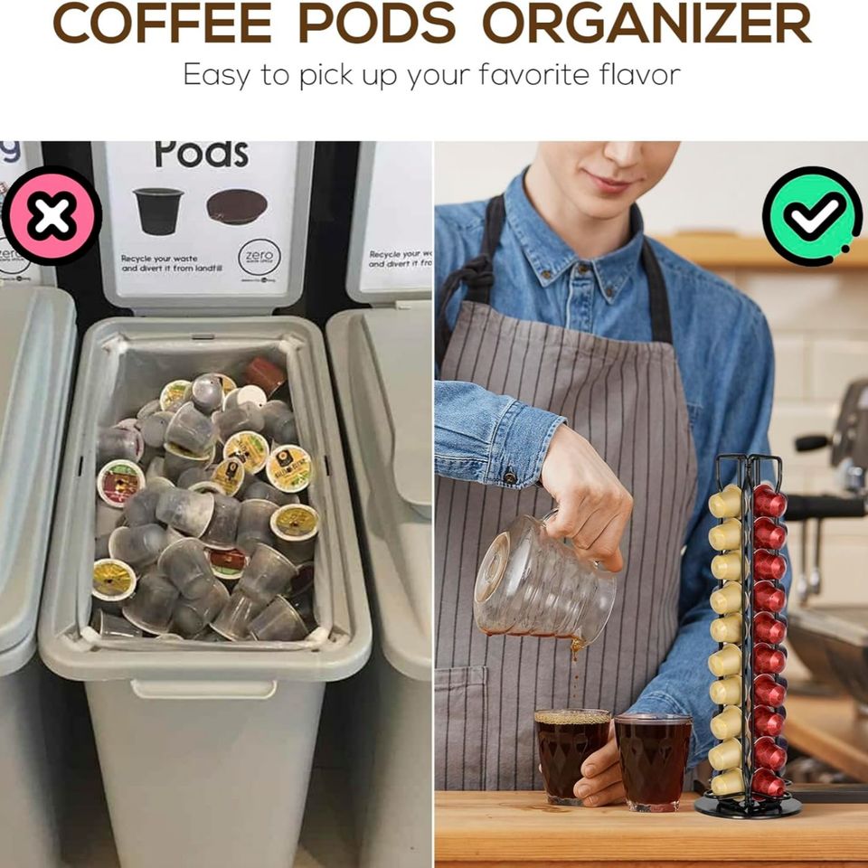 Rotating, Eco-Friendly, Multi-Level Metal Coffee Pod Holder Kitchen Shelf for Nespresso Capsules