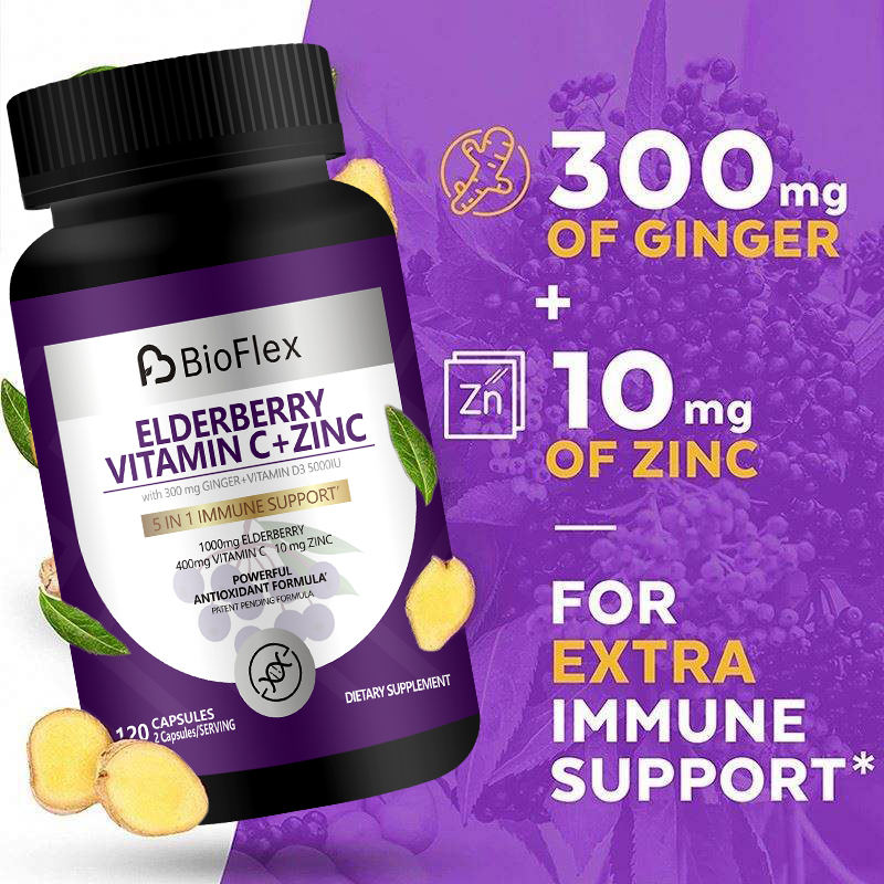 Private Label Halal Vegan 1000mg Black Elderberry Capsules Adult Vitamin C Immune Booster
