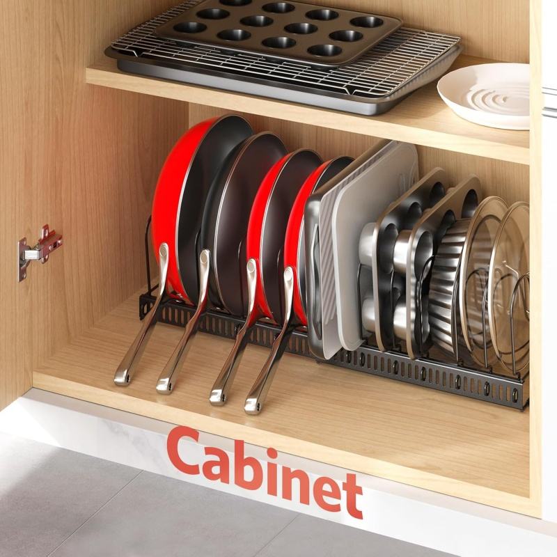 Adjustable Pot and Pan Organizer Rack for Kitchen Countertop