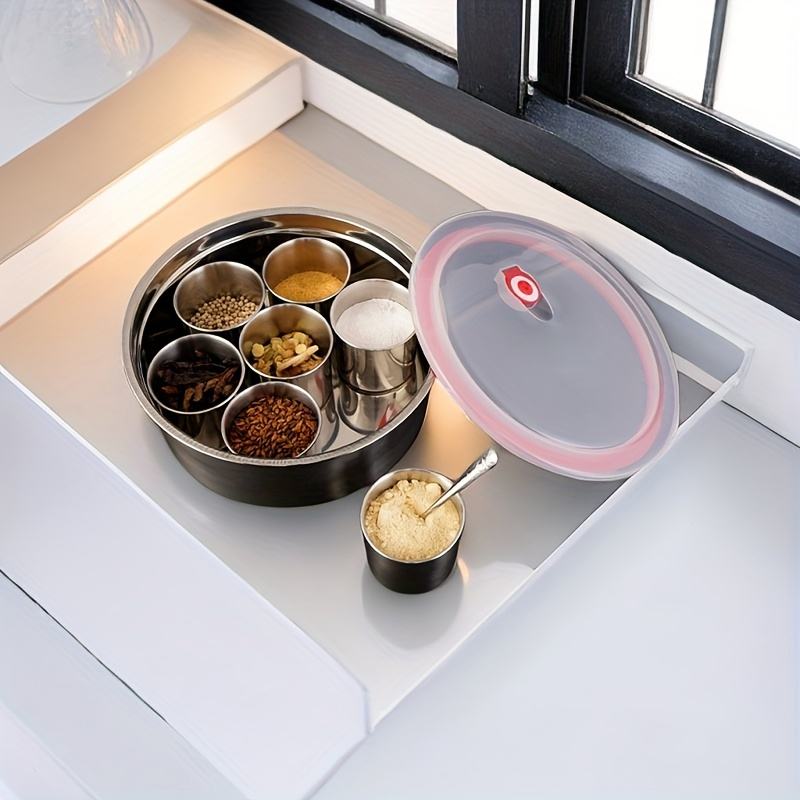 Luxury Stainless Steel Spice Jar Set Sugar Bowl Spice Containers with Spoon Glass Storage Box Set