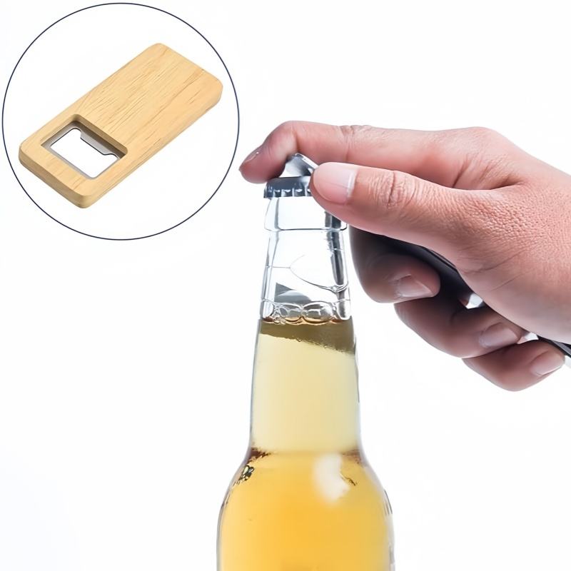 Rectangular Wood Flat Bottle Opener with Laser Engraved Design
