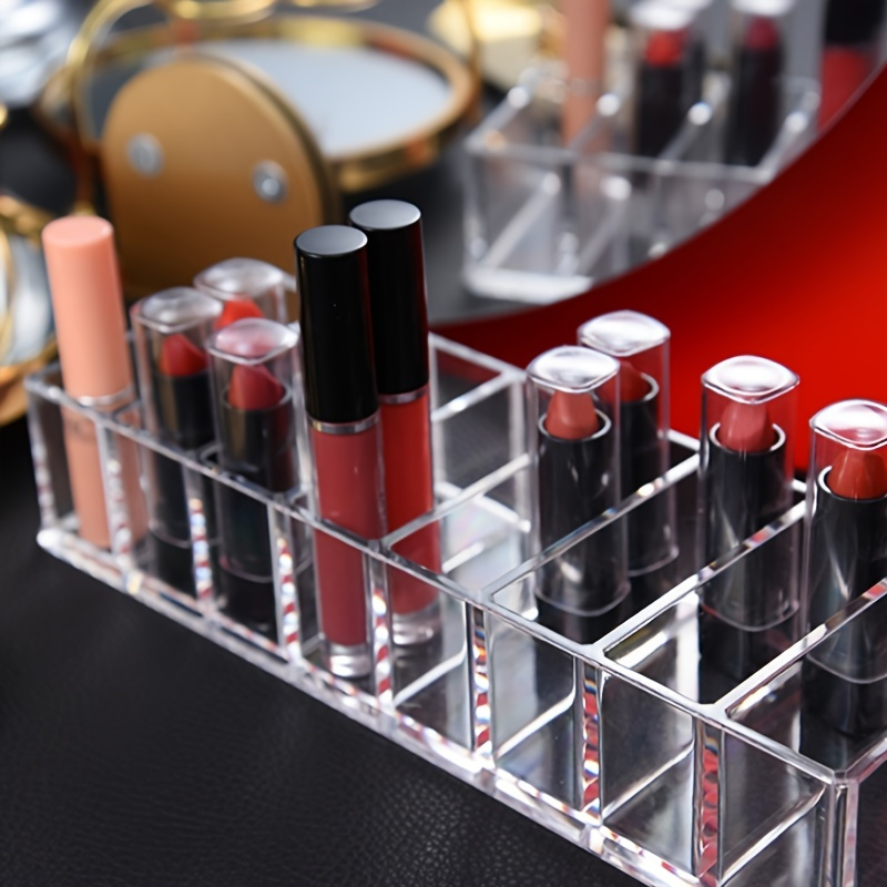 Rectangular Cosmetic Storage Box with Compartments for Eyeshadow, Lipstick, Powder, Blush - Acrylic