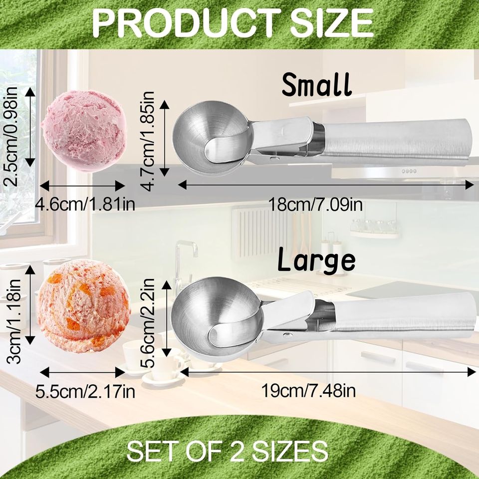 Stainless Steel Ice Cream Scoop with Trigger Release Kitchen Tool for Meatballs, Gelatos, Fruit Balls, Ice Cream Making, Melon Baller