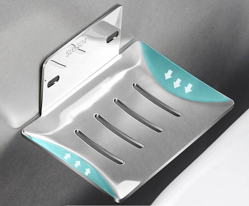 Modern White Stainless Steel Wall Shower Sponge Drain Rack Sink Shelf Bathroom Soap Dish Holder