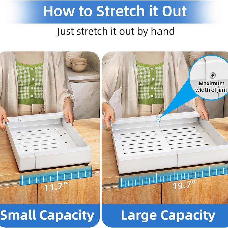 Expandable Kitchen Cabinet Organizer Heavy-Duty Pull-Out Cabinet Shelves with Dividers