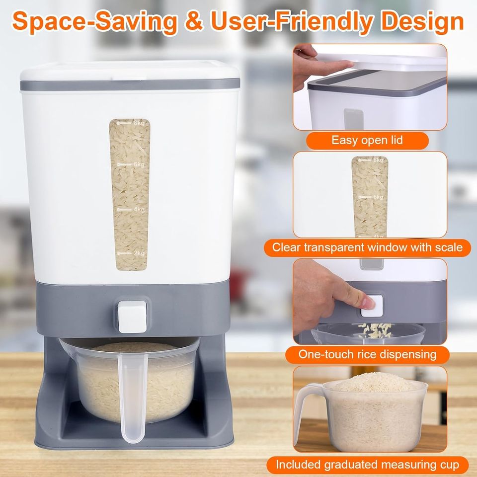 Best-Selling Modern Multifunctional PP Material Rectangular Rice and Grain Dispenser Storage Box Cabinet Organizer Container
