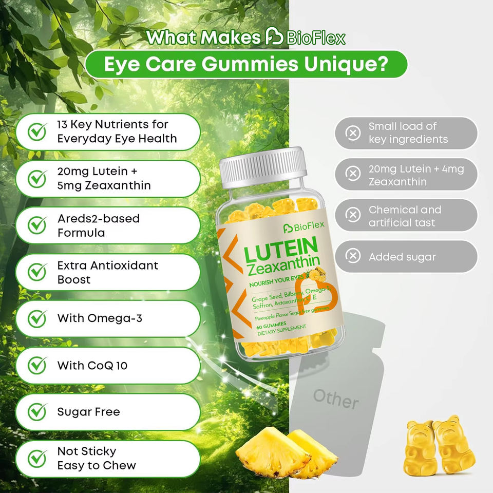 BioFlex Sugar-Free Halal Organic Lutein Zeaxanthin Vitamin C & E Eye Health Gummy Supplements