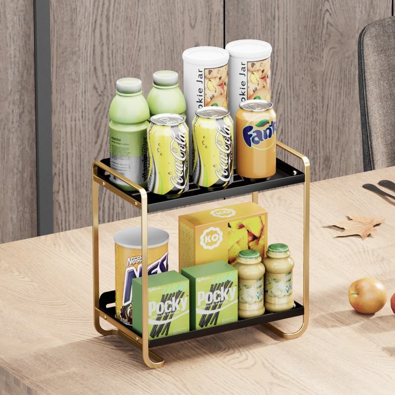 Double-Layer Metal Storage Shelf for Cosmetics and Kitchen