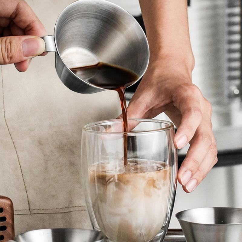 Modern Design Reusable Espresso Shot Cups with Handle Stainless Steel Measuring Cup Pouring Cup Dishwasher Safe for Tomato Sauce Steak