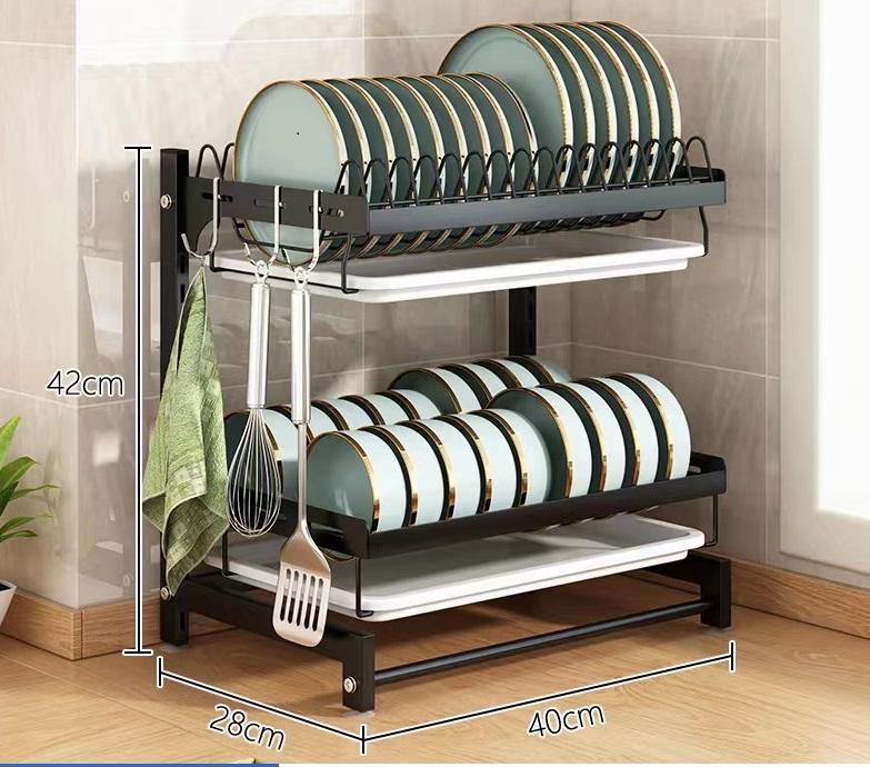 Double Tier Stainless Steel Plastic Hanging Dish Storage Cabinet Kitchen Dish Drainer