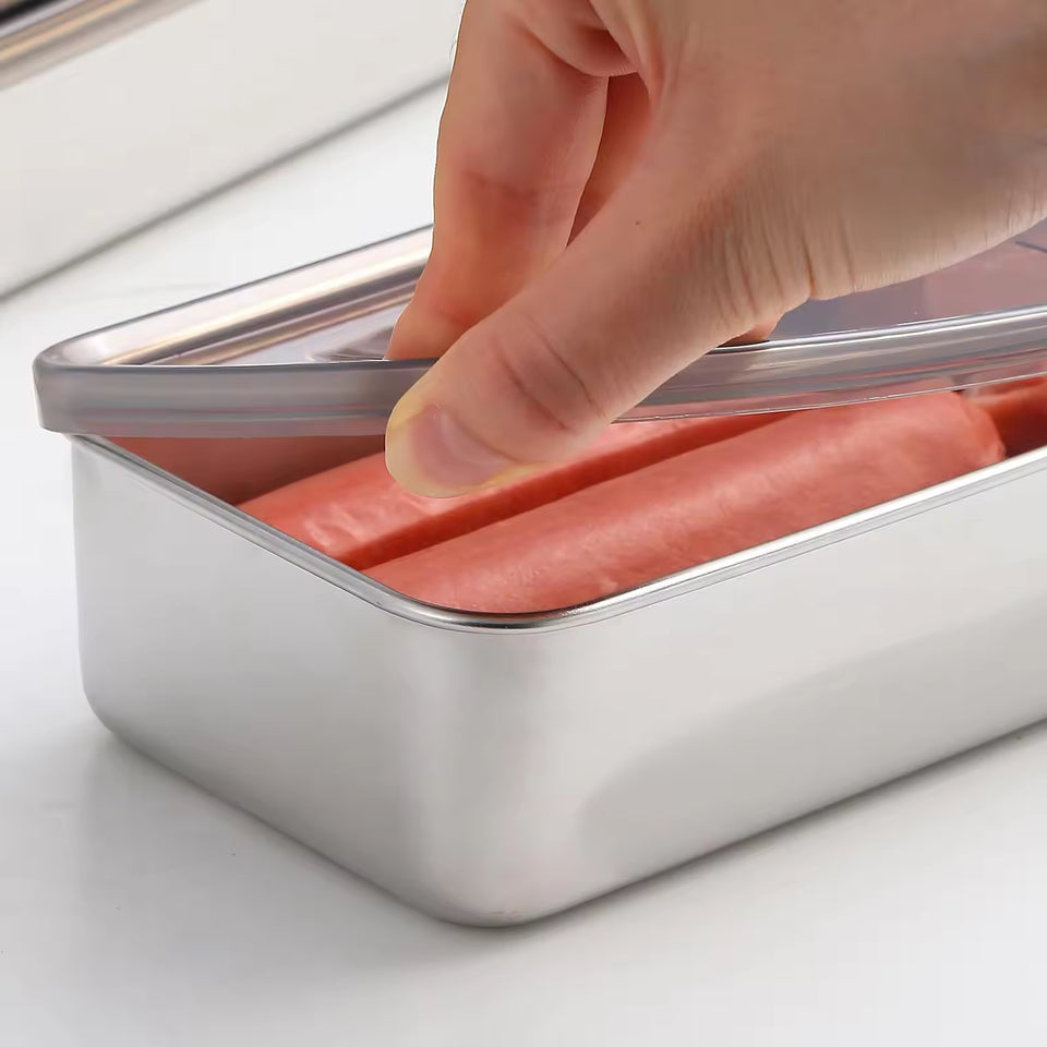 Stainless Steel 304 Airtight Food Storage Box 400ml with Transparent Lid for Vegetables/Meat/Fruits