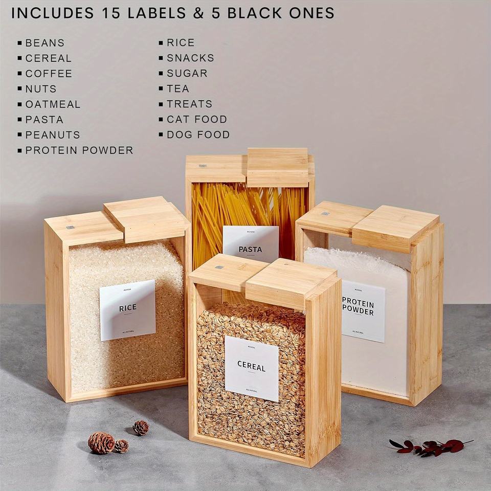 Bamboo Food Storage Box - Transparent Glass Container for Kitchen Organization