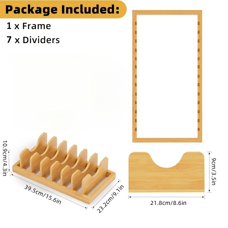 Bamboo Pot Lid Storage Rack for Kitchen, Used for Pot Lids, Pots, Cutting Boards, Kitchen Drawer Storage Solution