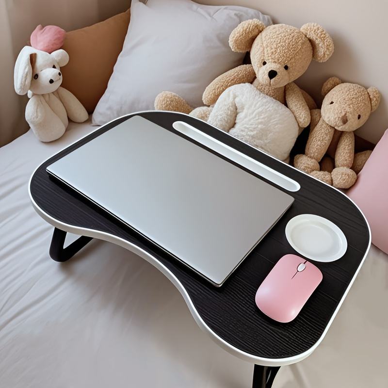 Portable Folding Bed Desk - Compact Computer Desk Made of Recycled Wood Fiberboards, Lightweight, Sturdy Design with Built-In Drink Holder