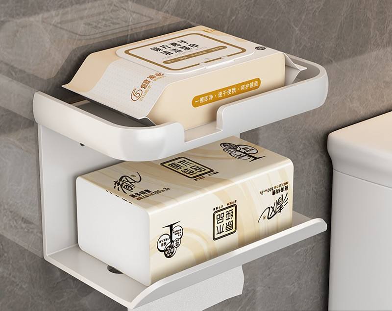 Aluminum Funny Wall Self-Adhesive Tissue Roll Paper Holder No Drill with Storage Shelf