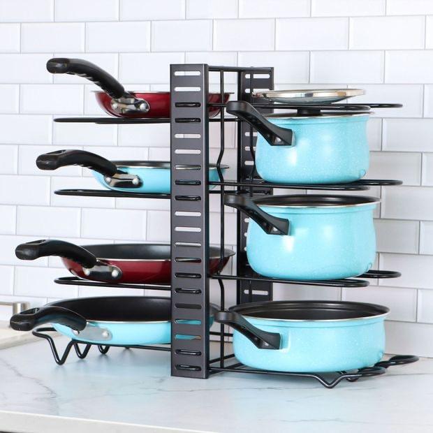 Adjustable Pot and Pan Organizer Rack Kitchen Storage Holder Lid Rack Pantry Organizer for Pots