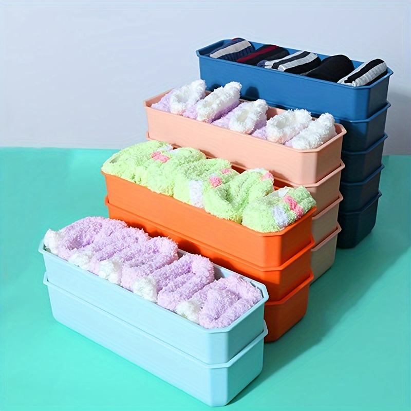 Multi-Compartment Sock Storage Box Space-Saving Plastic Underwear Organizer for Bedroom/Home/Dorm