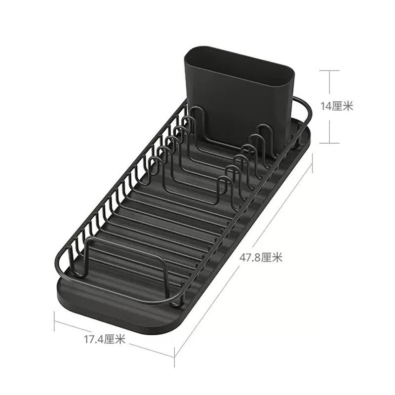Multifunctional Dish Drying Rack with Draining Board, Removable Cutlery Holder, and Drip Trays