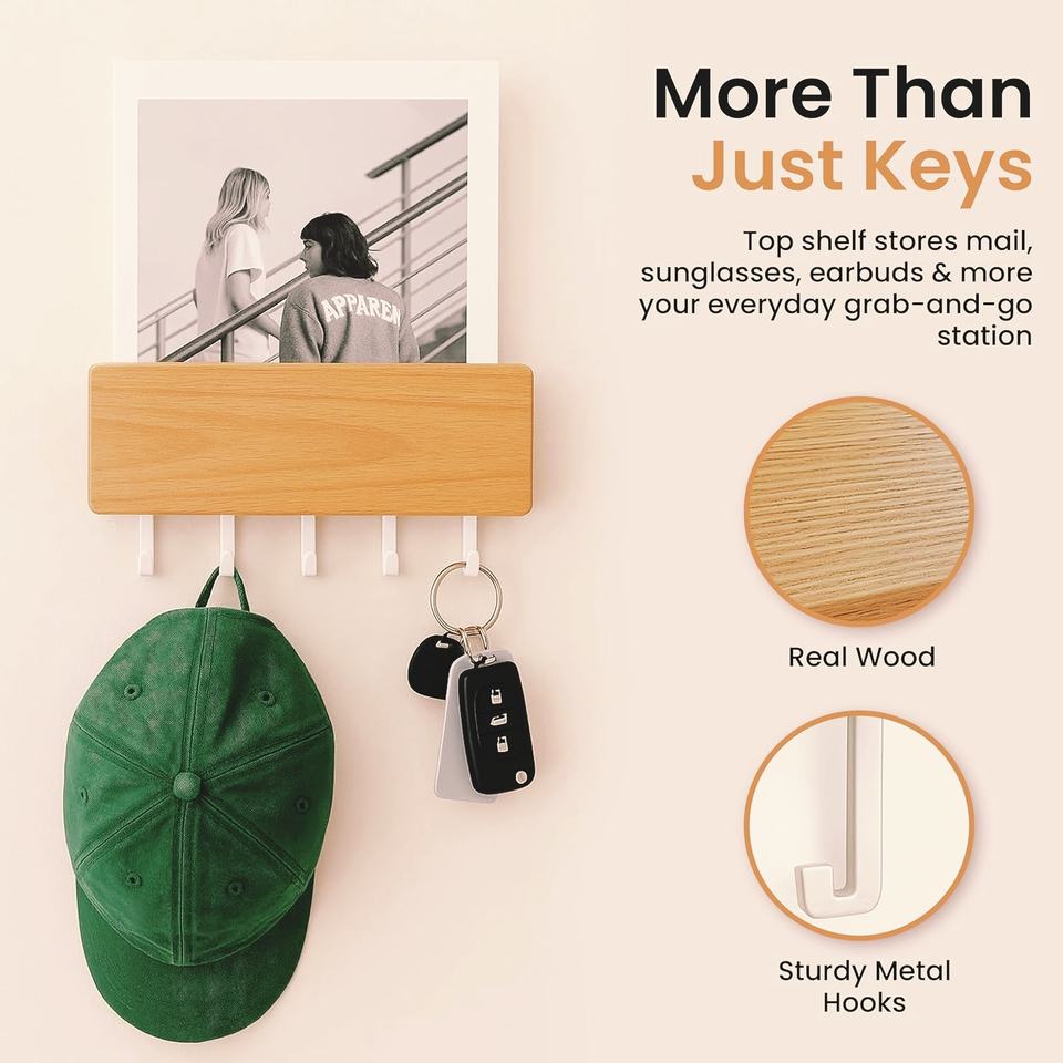 Key Holder Wall Mount with Adhesive Key Hook and Mail Organizer