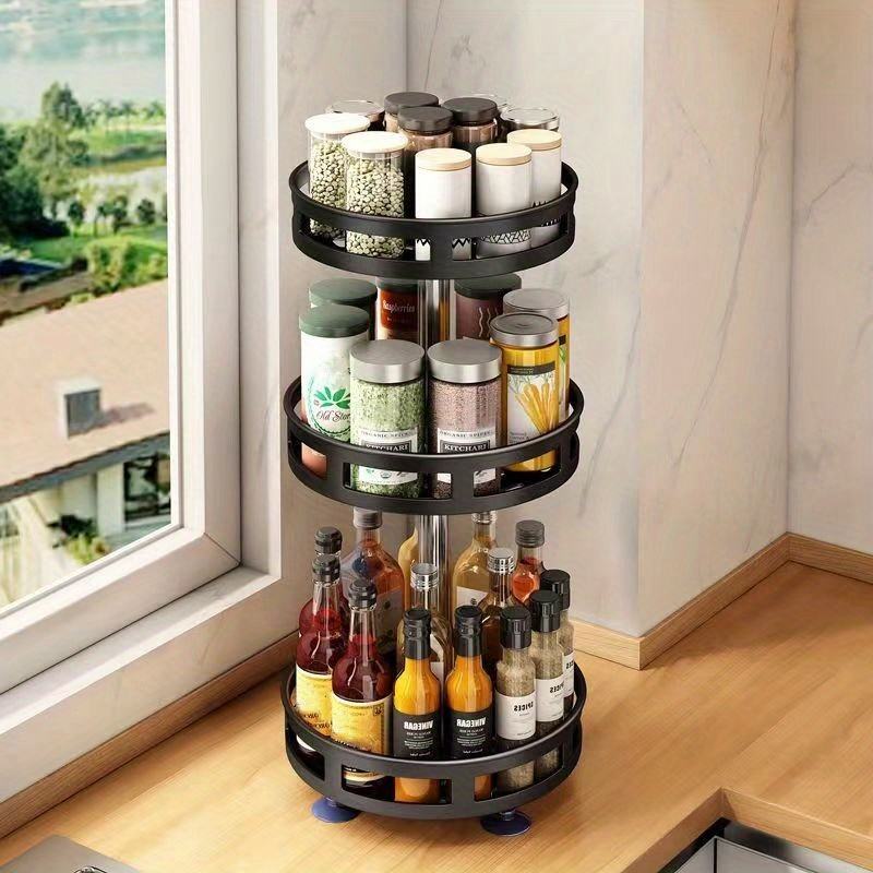 3-Tier Rotating Metal Kitchen Spice Rack, Spice Glass Organizer for Kitchen Accessories