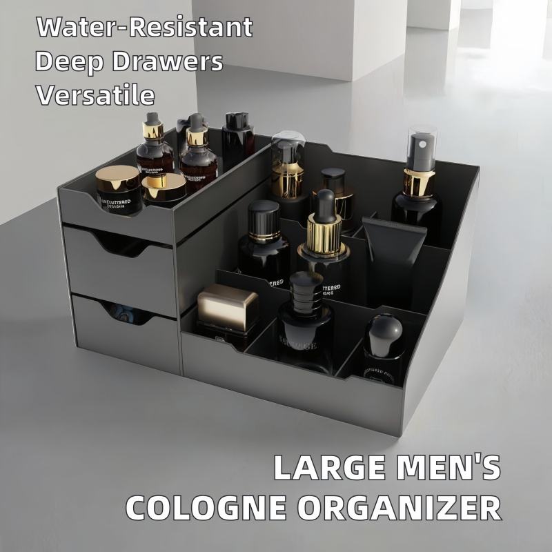 Large Black Cologne Organizer for Men Rectangular Plastic Vanity Organizers Perfume Holder