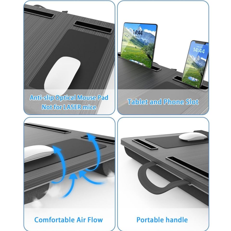 Large Portable Laptop Desk with Wrist Rest Mouse Pad Cushion Drawer Organizer for Adults to Organize Phones and Tablets