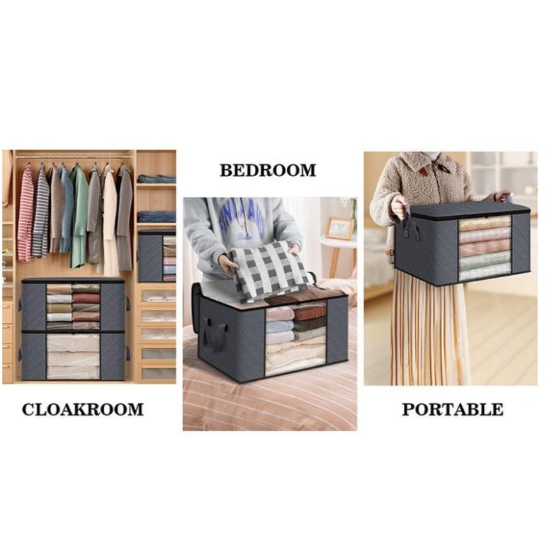 Foldable Gray Multi-Purpose Storage Bag - Large Capacity Organizer with Clear Window Clothing Bag